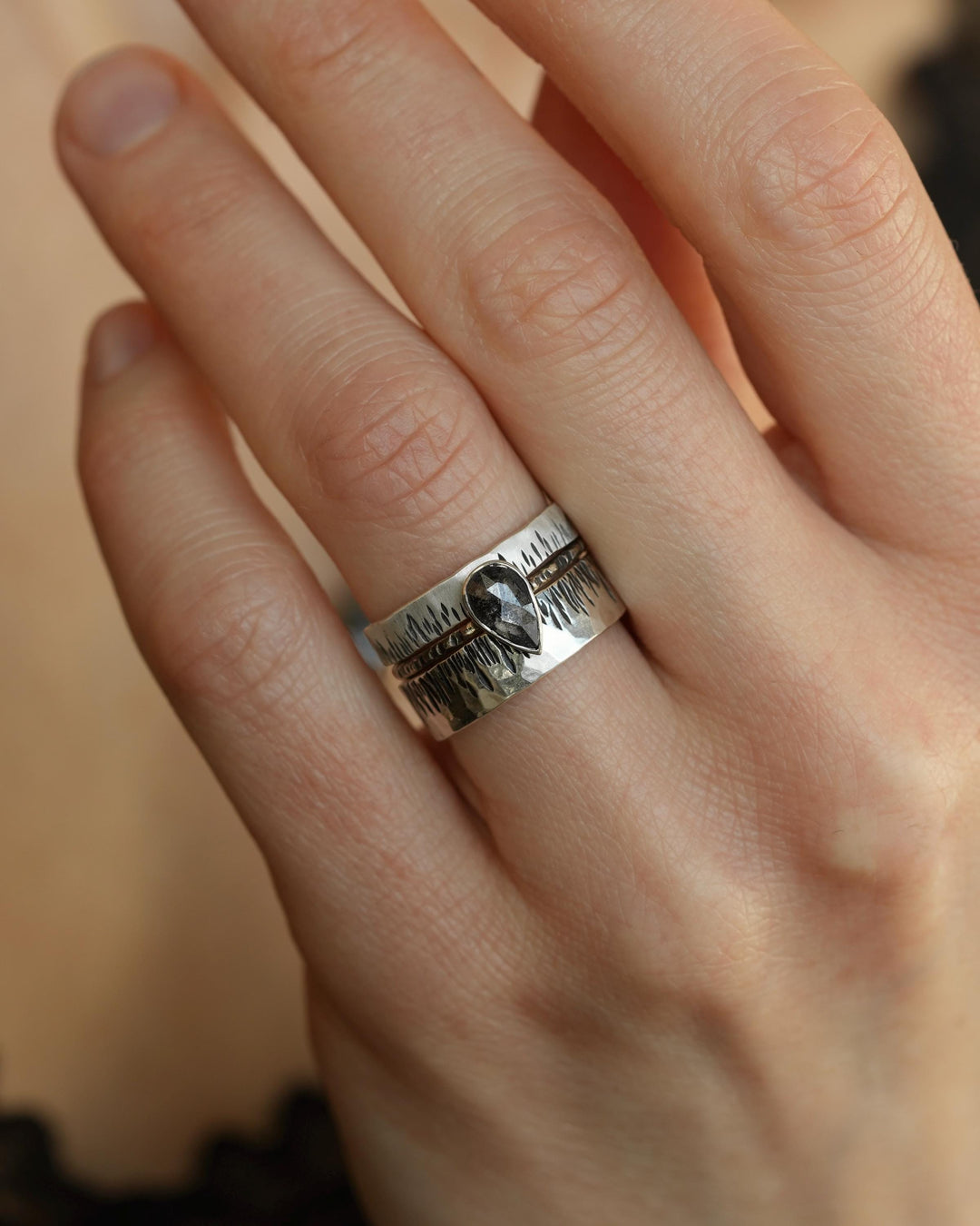 Textured Rustic Slim Flame Band