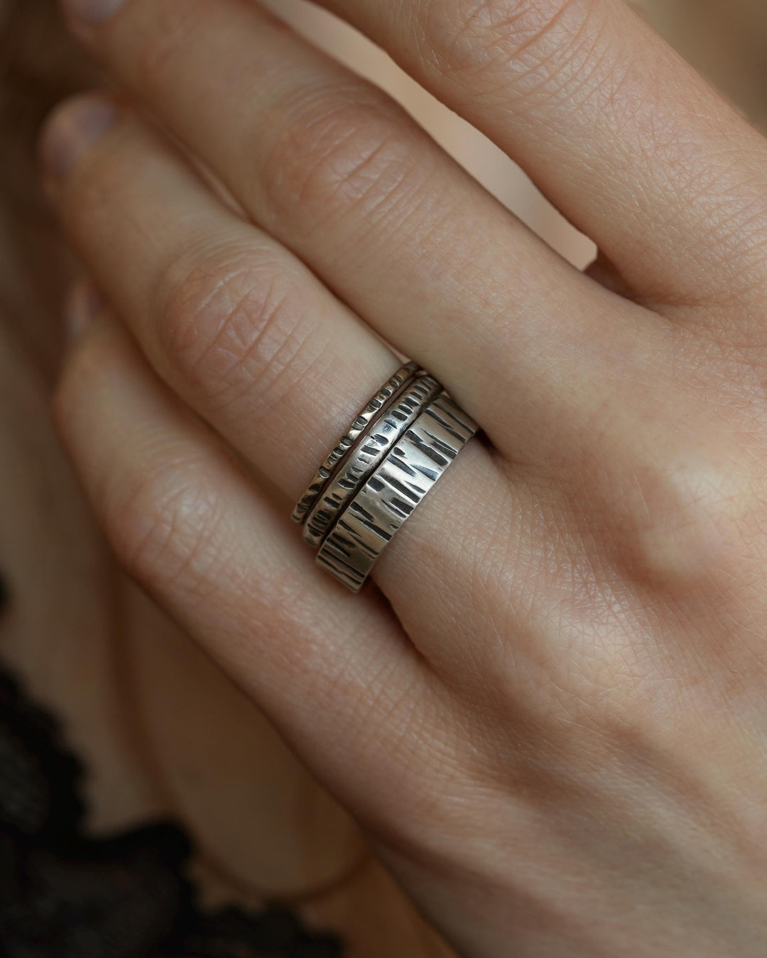 Striped Wide Hammered Band Ring