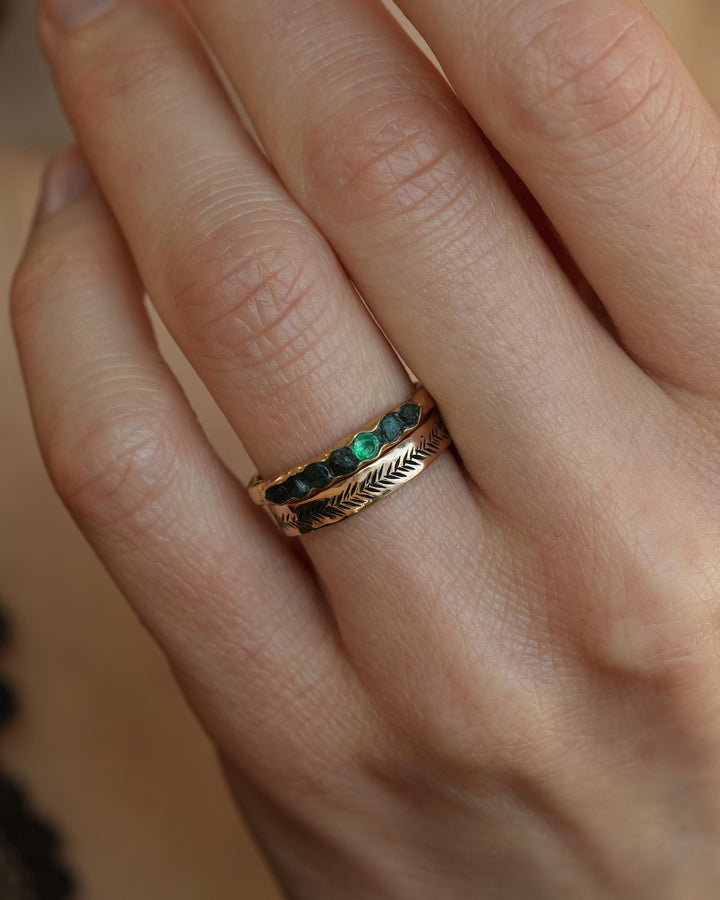 Textured Gold Feather Band Ring