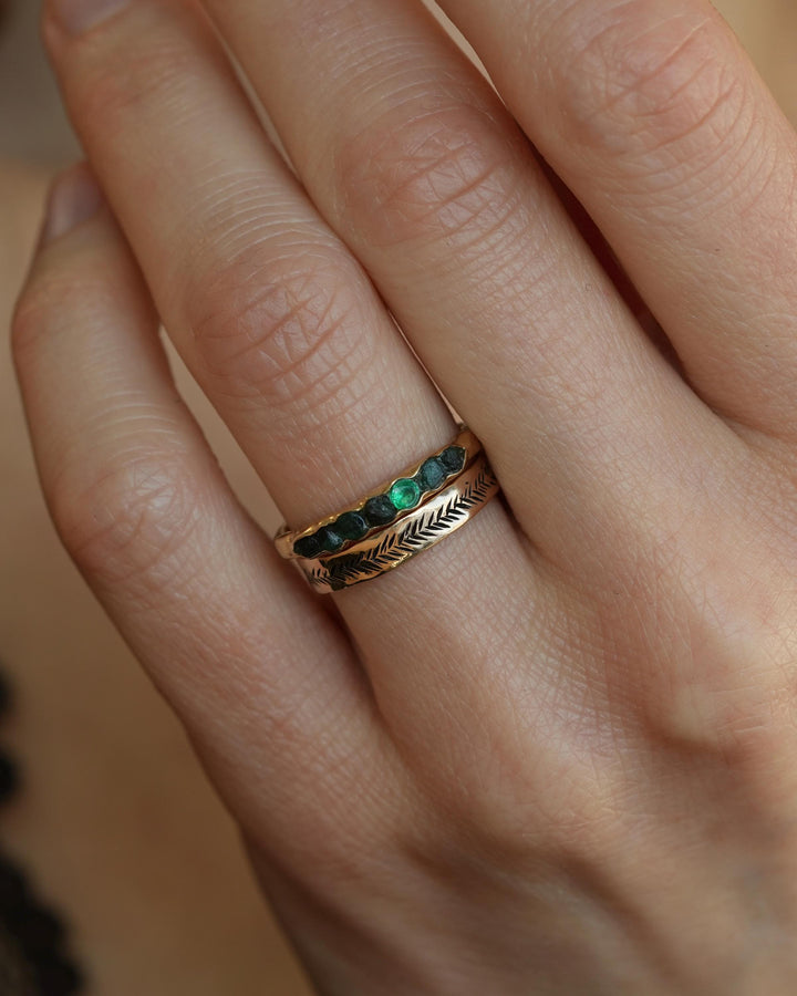 Textured Gold Feather Band Ring