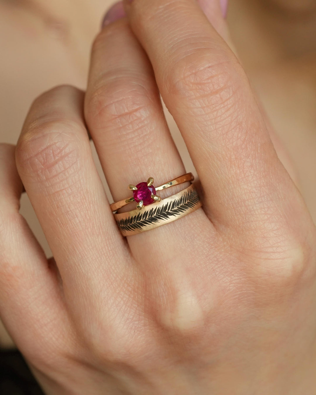 Textured Gold Feather Band Ring