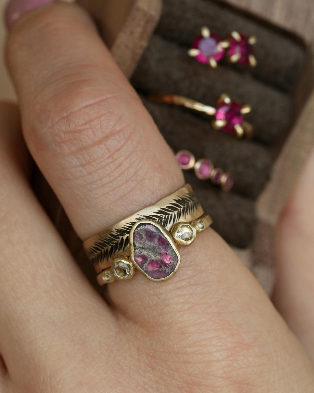 Textured Gold Feather Band Ring