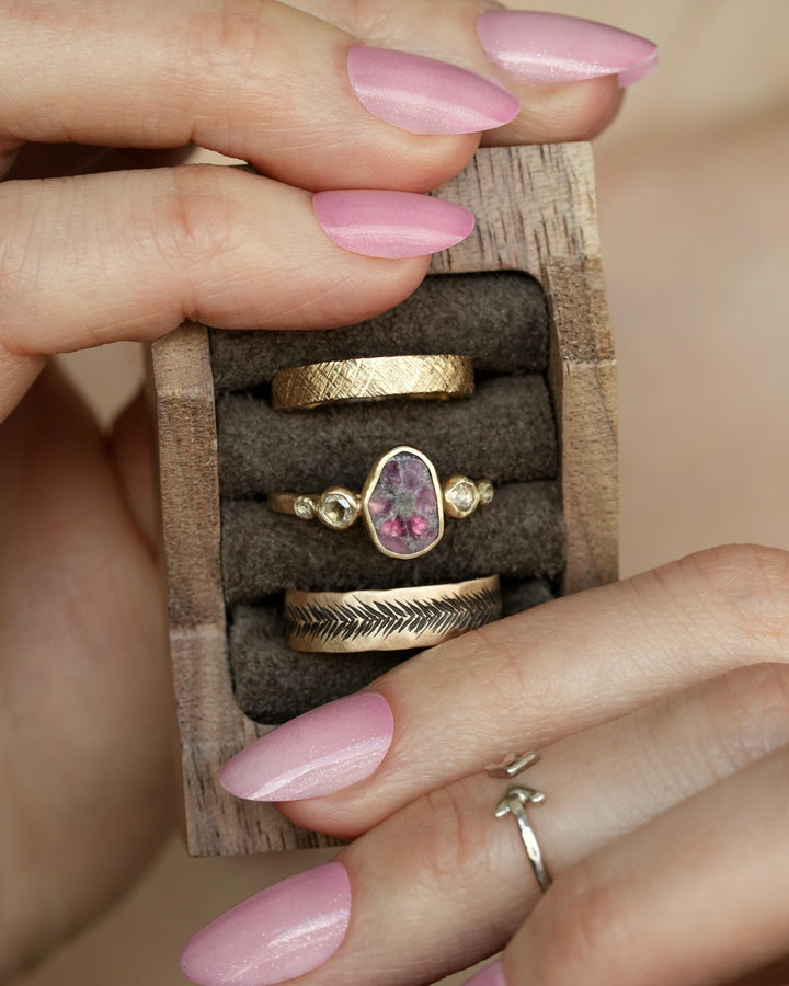 Textured Gold Feather Band Ring