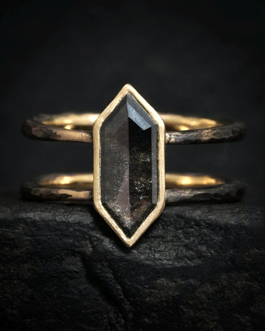 Rustic Yellow Gold Geometric Galaxy Diamond Statement Ring