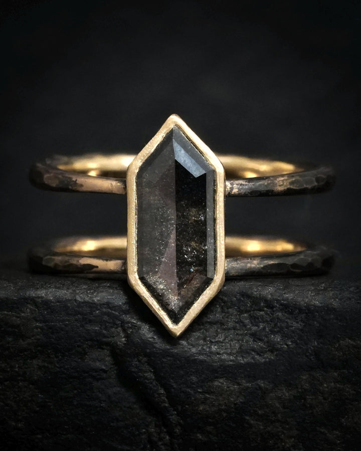 Rustic Yellow Gold Geometric Galaxy Diamond Statement Ring