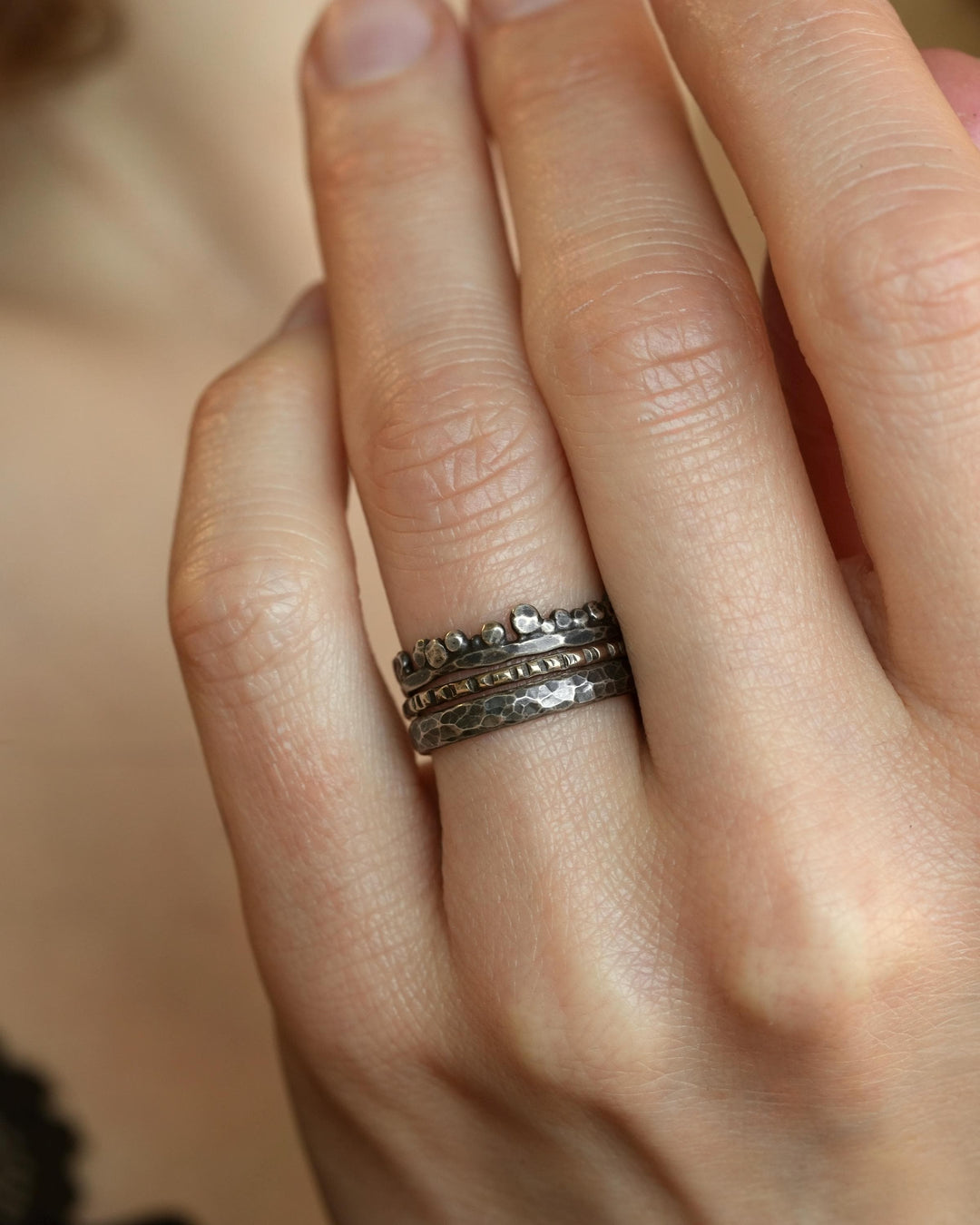 Rustic Silver Stacking Ring Set