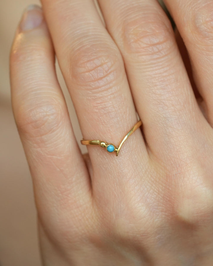 Gold Genuine Turquoise Wave Ring