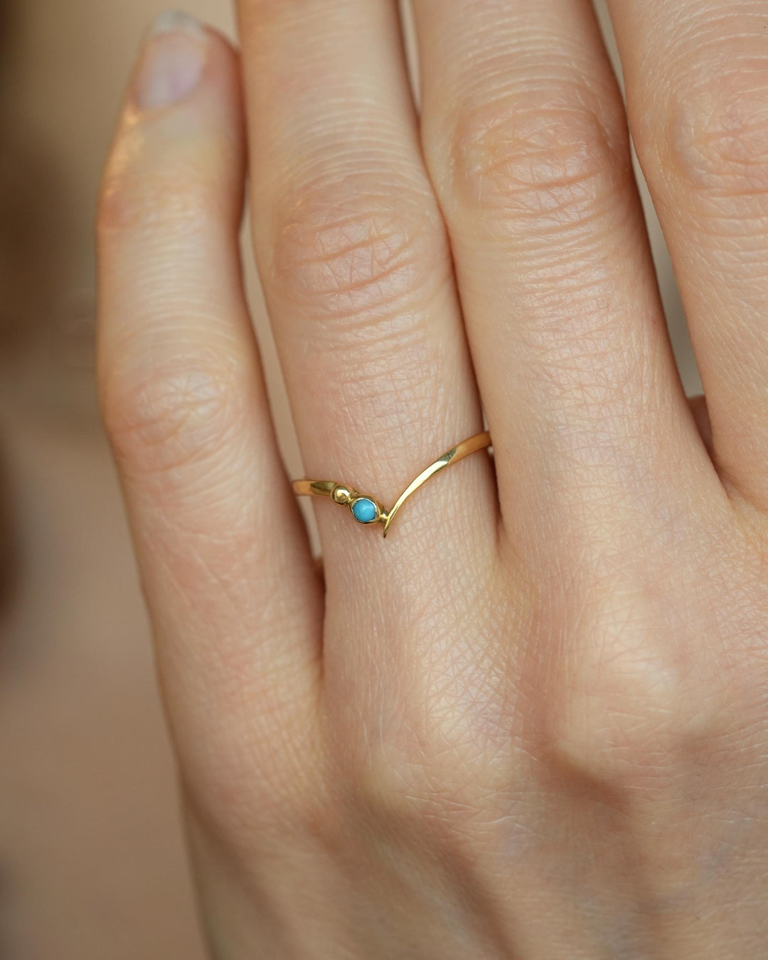 Gold Genuine Turquoise Wave Ring