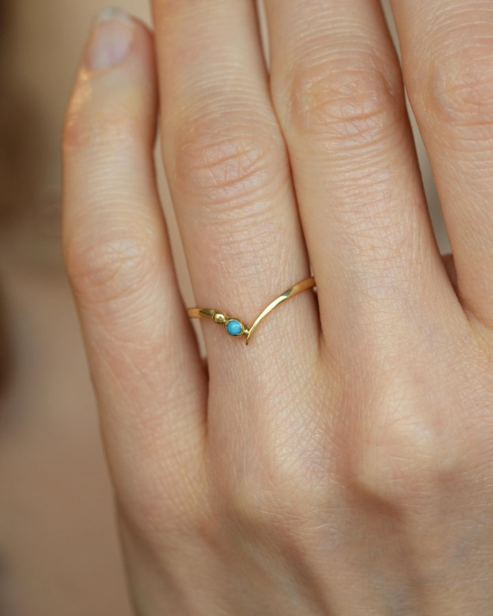 Gold Genuine Turquoise Wave Ring