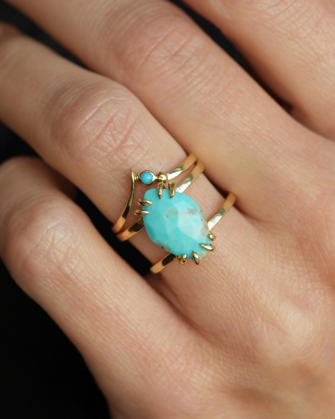 Gold Genuine Turquoise Wave Ring