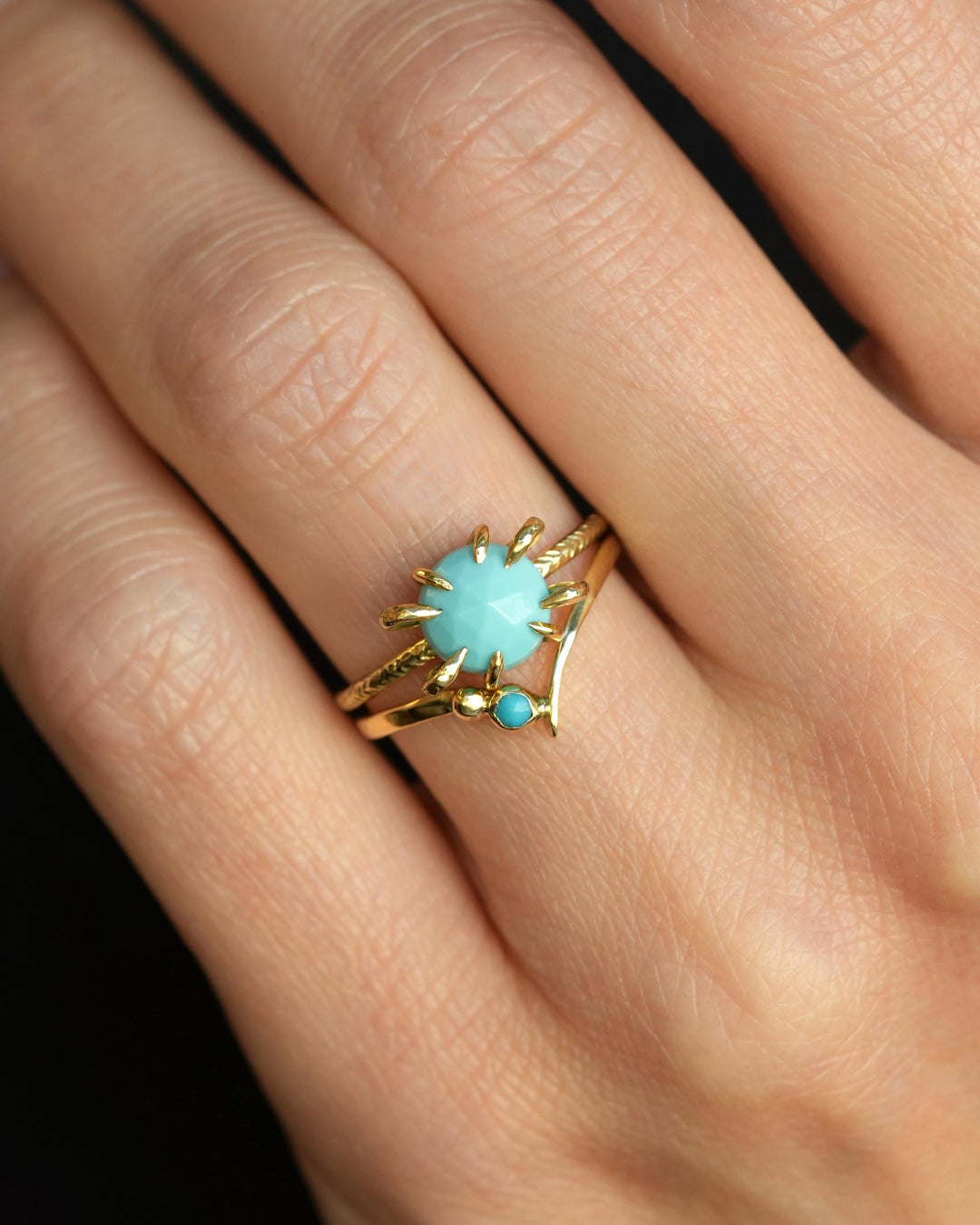 Gold Genuine Turquoise Wave Ring