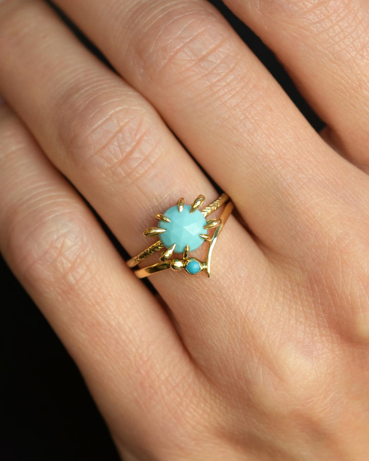 Gold Genuine Turquoise Wave Ring
