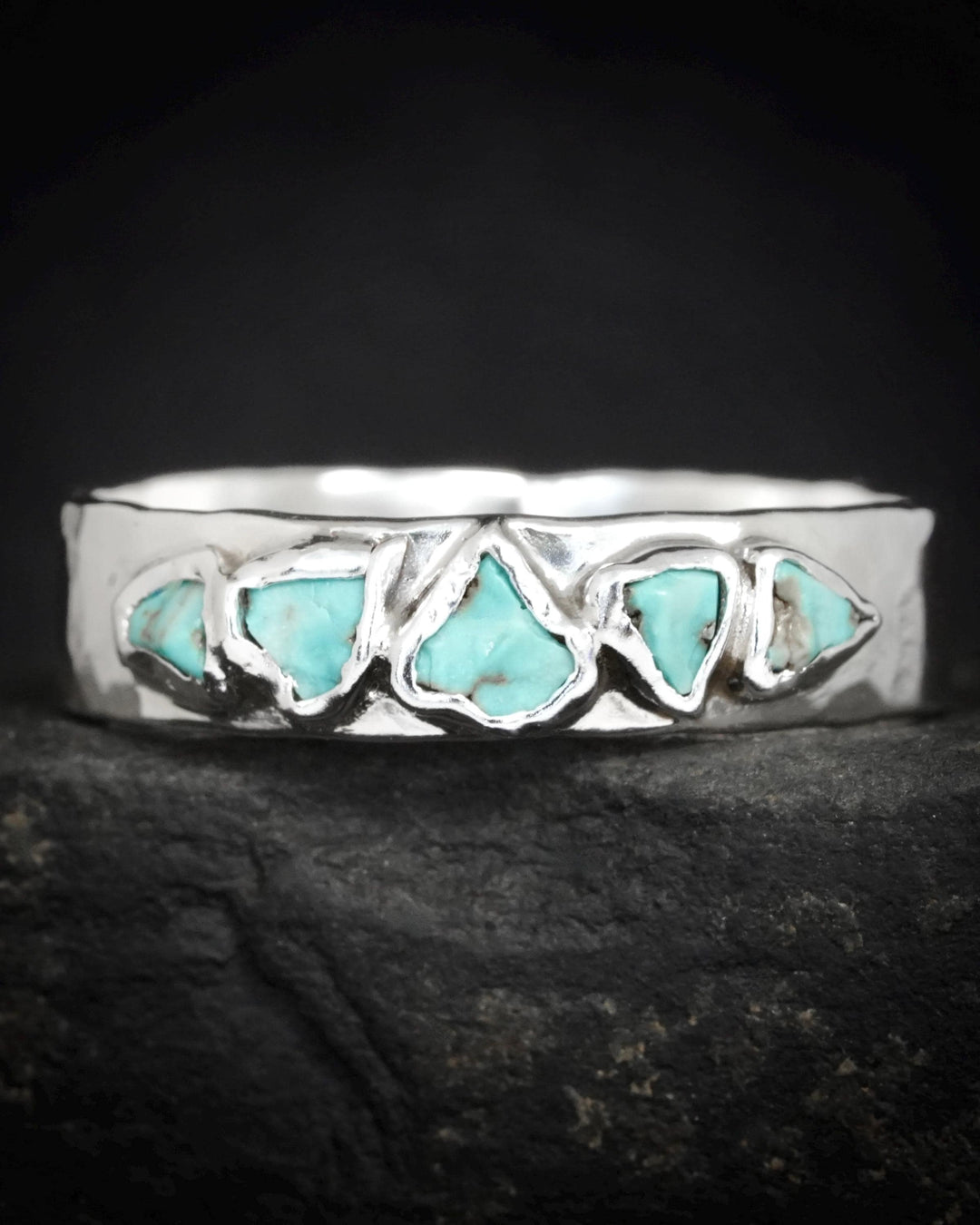 Silver Rustic Turquoise Band Ring