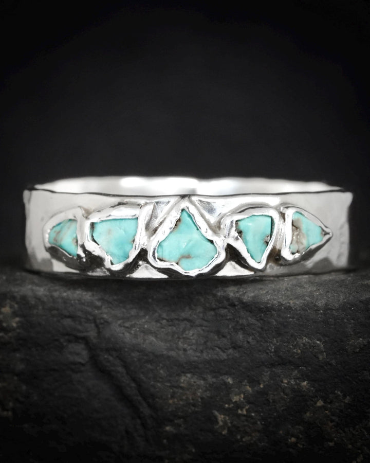 Silver Rustic Turquoise Band Ring