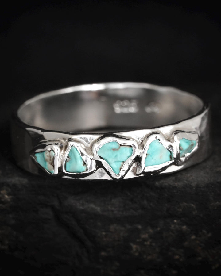 Silver Rustic Turquoise Band Ring