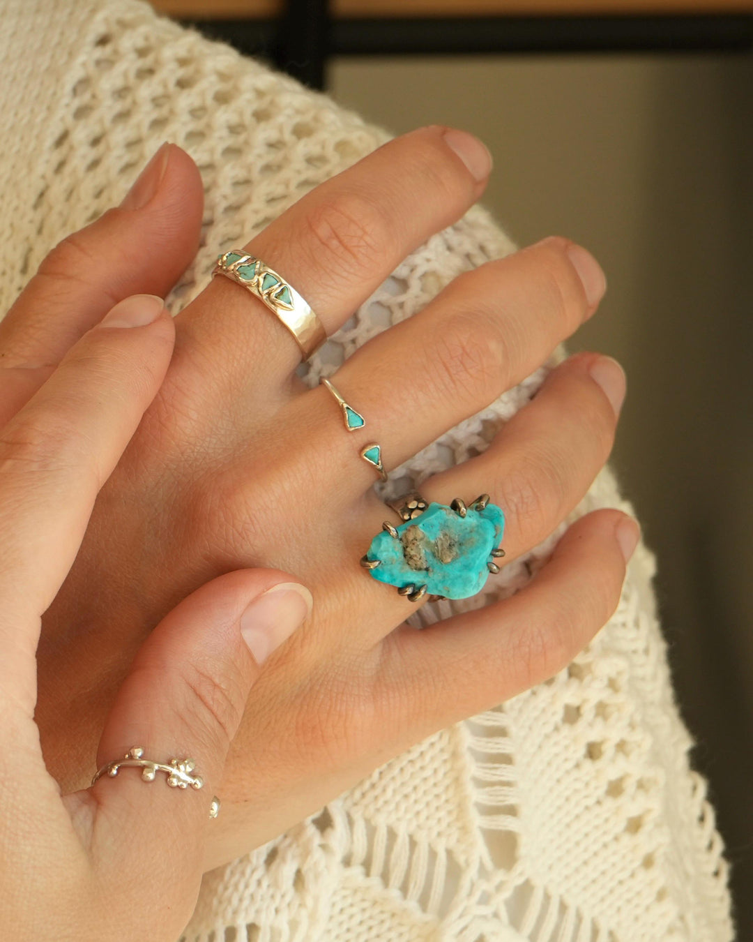 Silver Rustic Turquoise Band Ring
