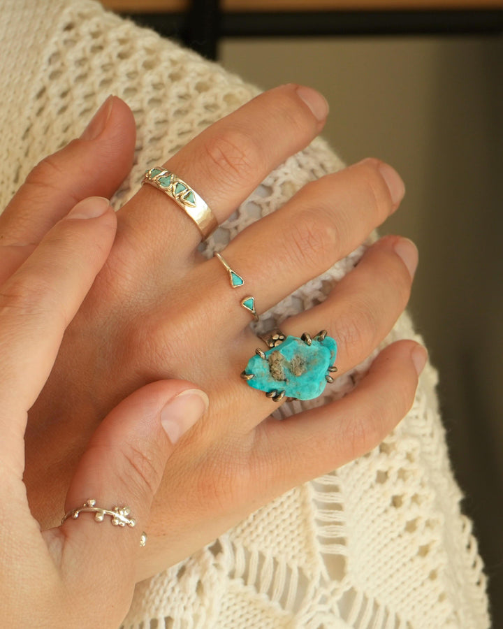 Silver Rustic Turquoise Band Ring