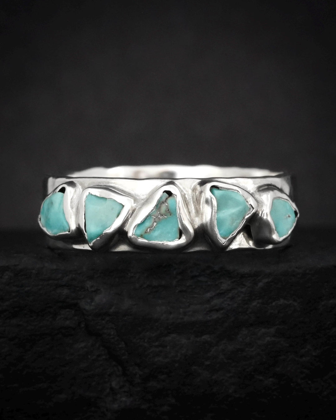 Silver Rustic Turquoise Band Ring