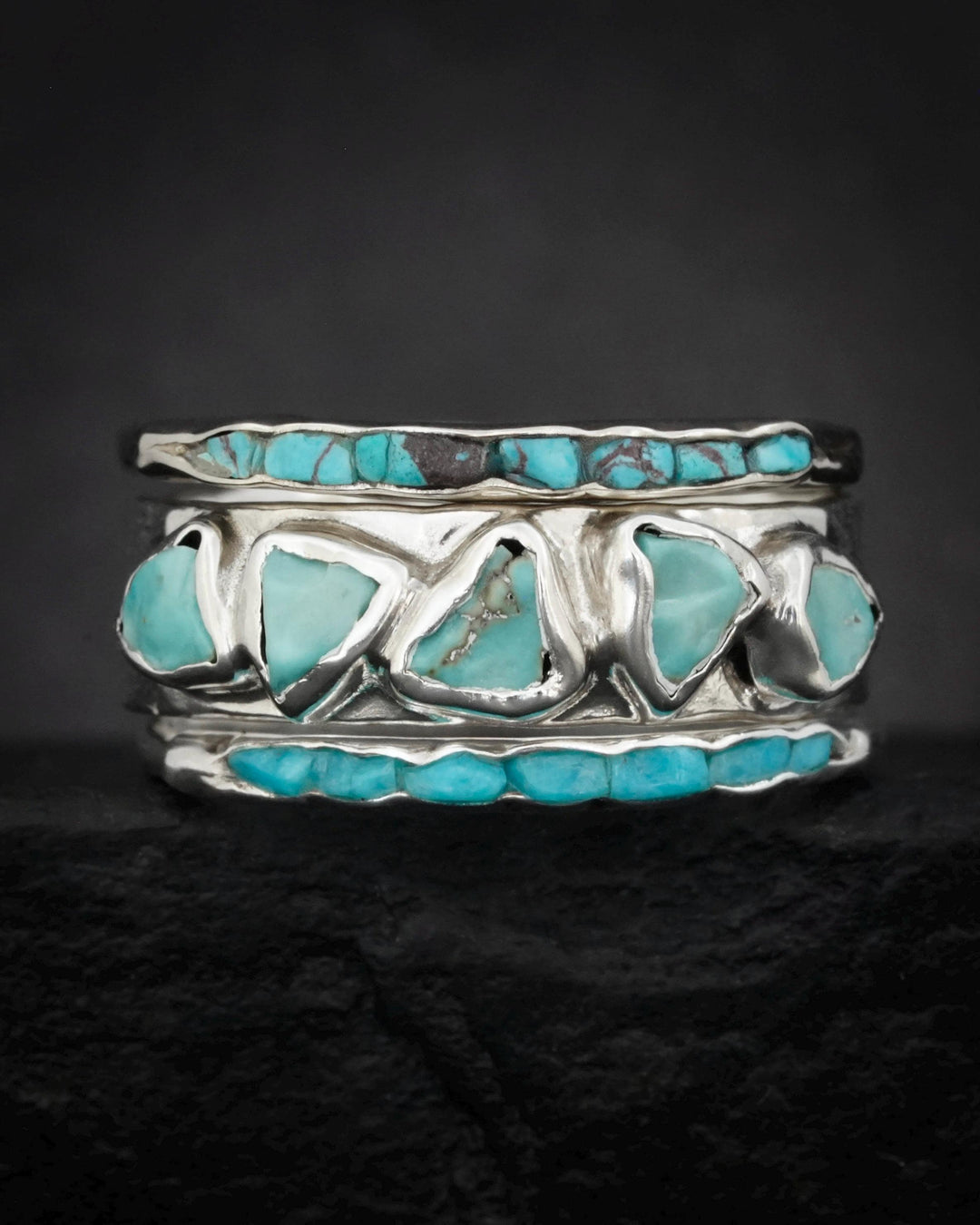 Silver Rustic Turquoise Band Ring