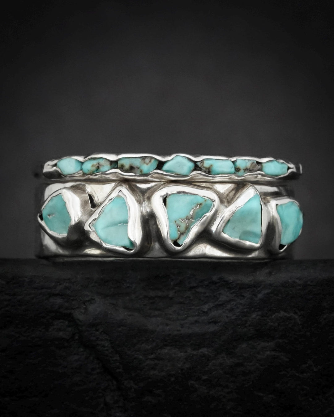 Silver Rustic Turquoise Band Ring