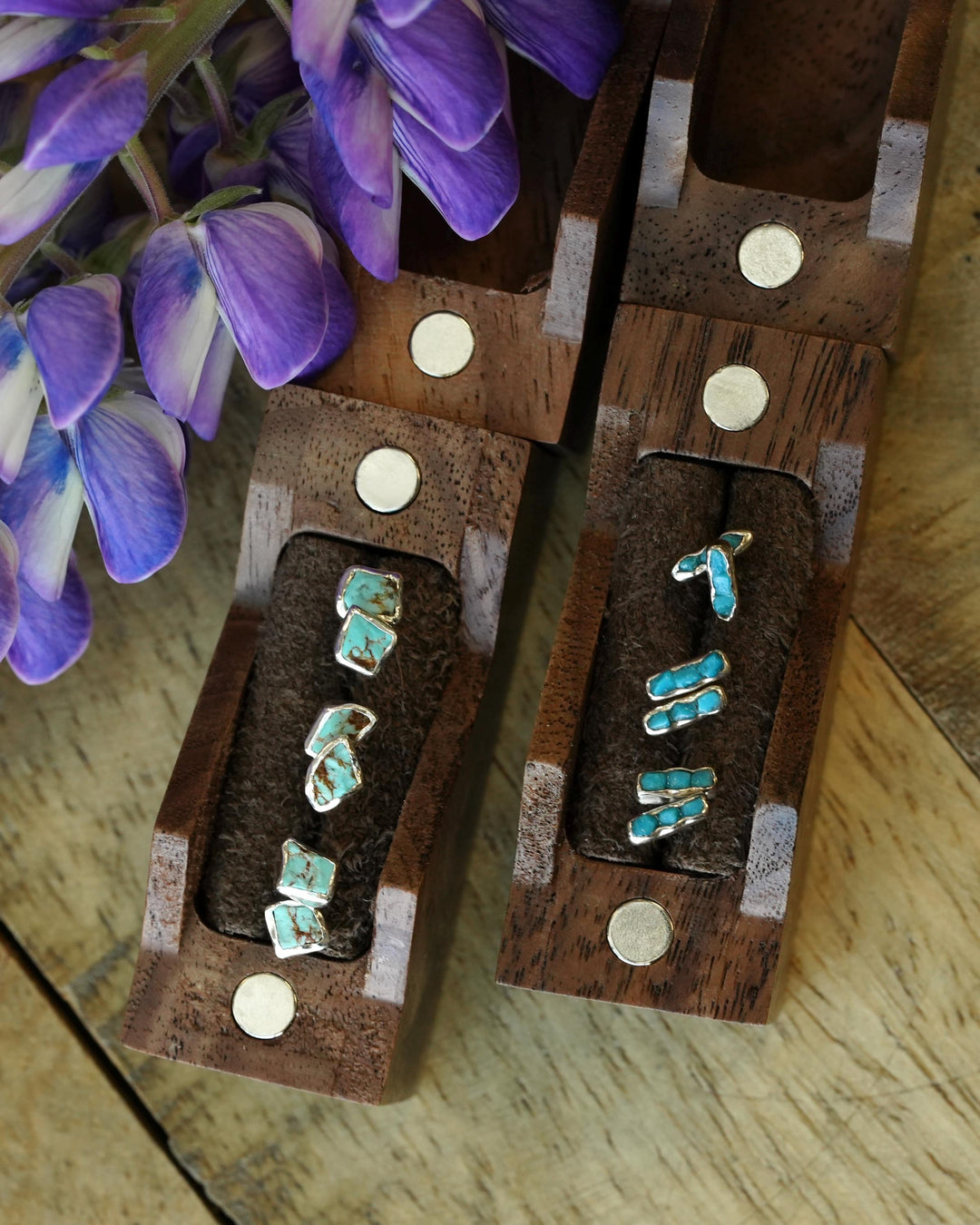 Minimalist Raw Turquoise Gold Studs