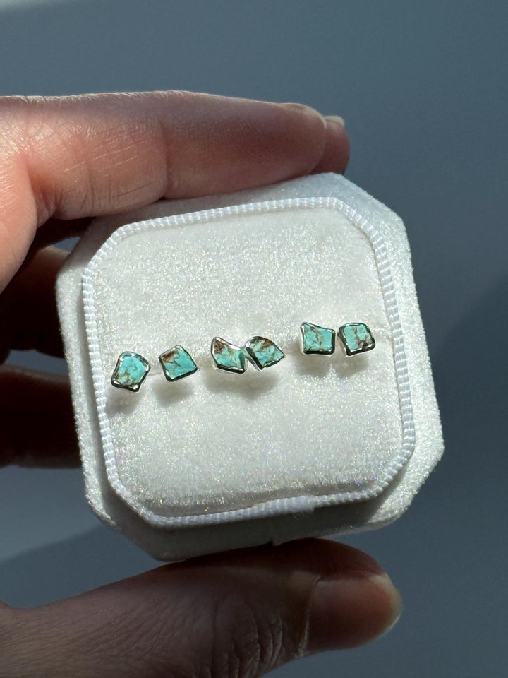 Minimalist Raw Turquoise Gold Studs