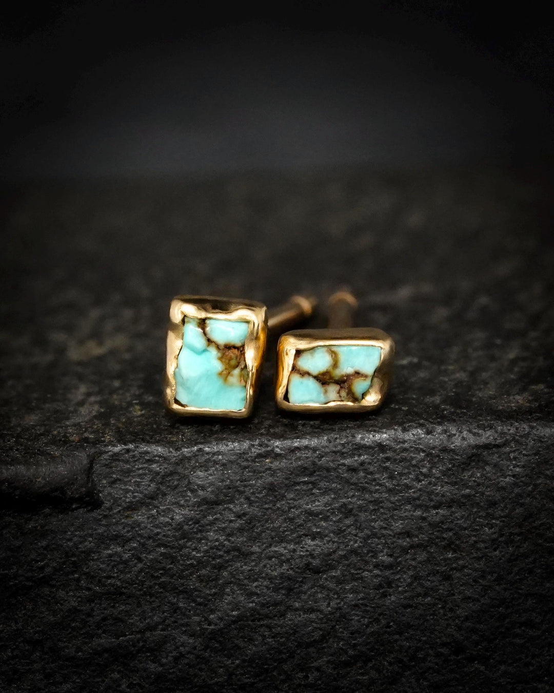 Minimalist Raw Turquoise Gold Studs