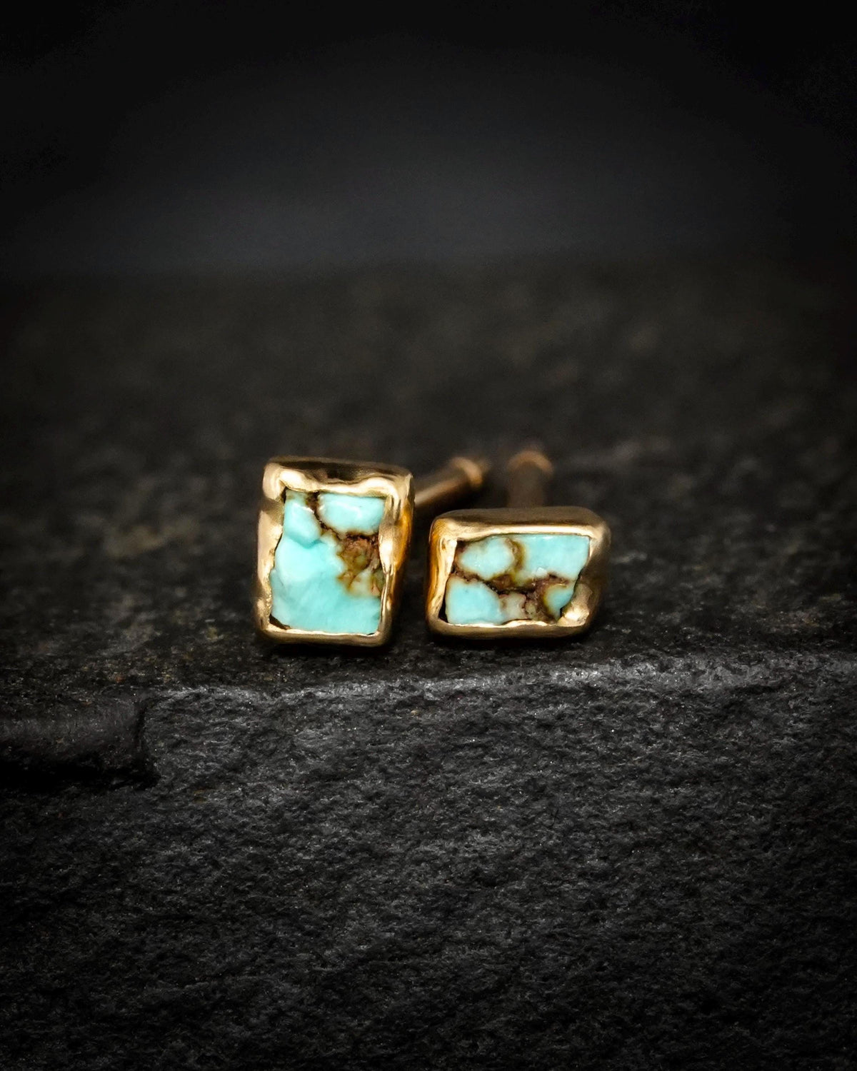 Minimalist Raw Turquoise Gold Studs