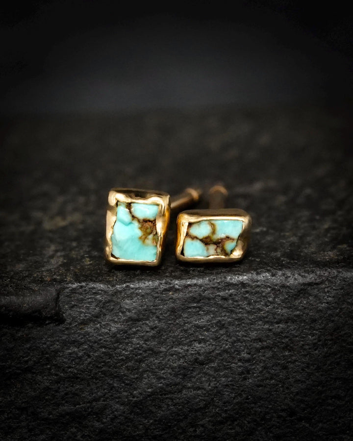 Minimalist Raw Turquoise Gold Studs