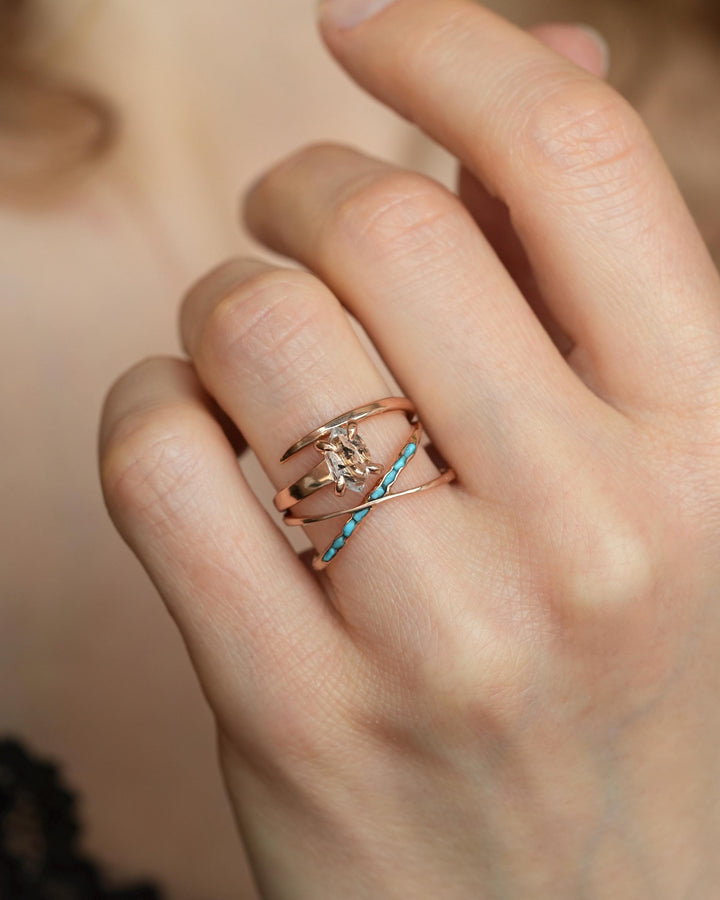 Raw Turquoise Criss Cross Ring