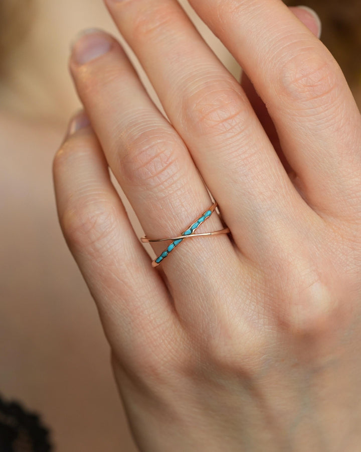 Raw Turquoise Criss Cross Ring