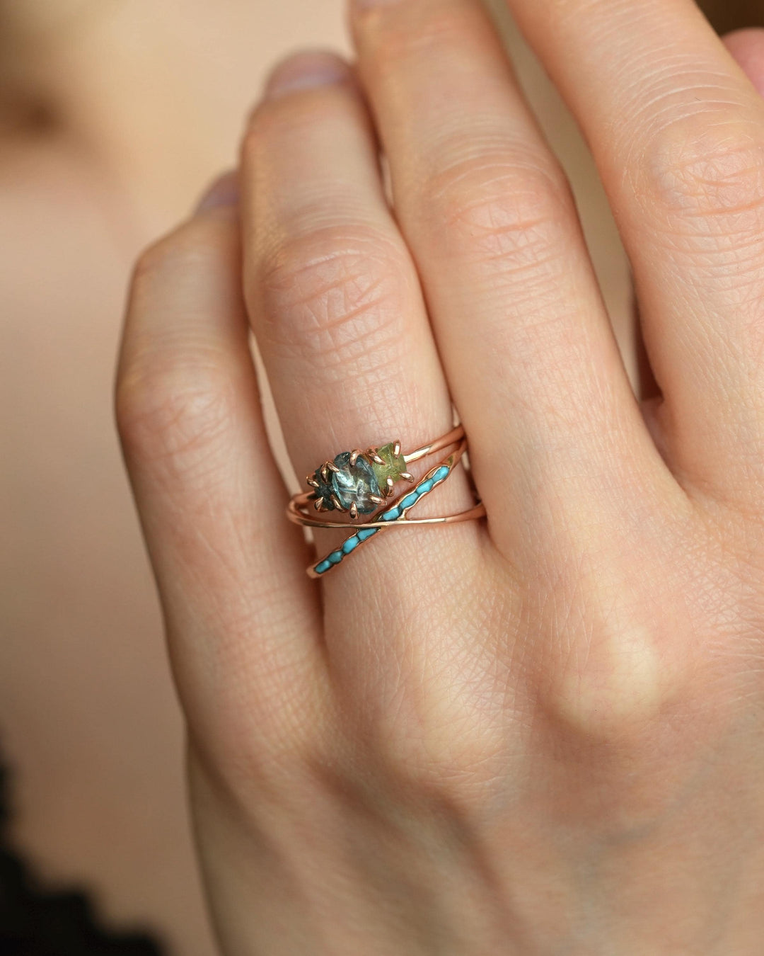 Raw Turquoise Criss Cross Ring