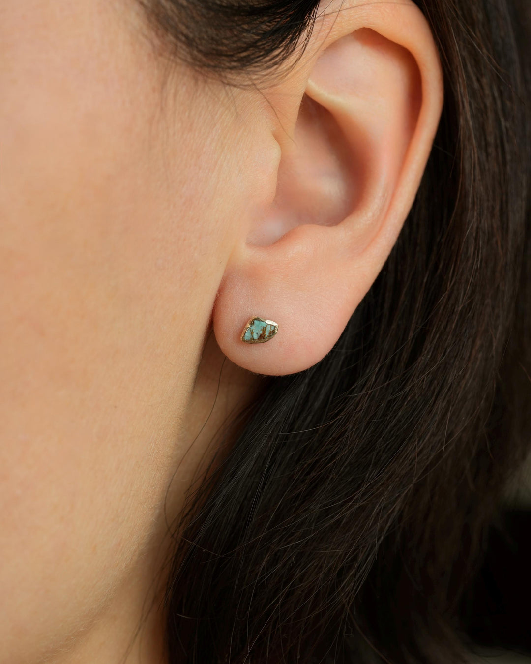 Minimalist Raw Turquoise Gold Studs
