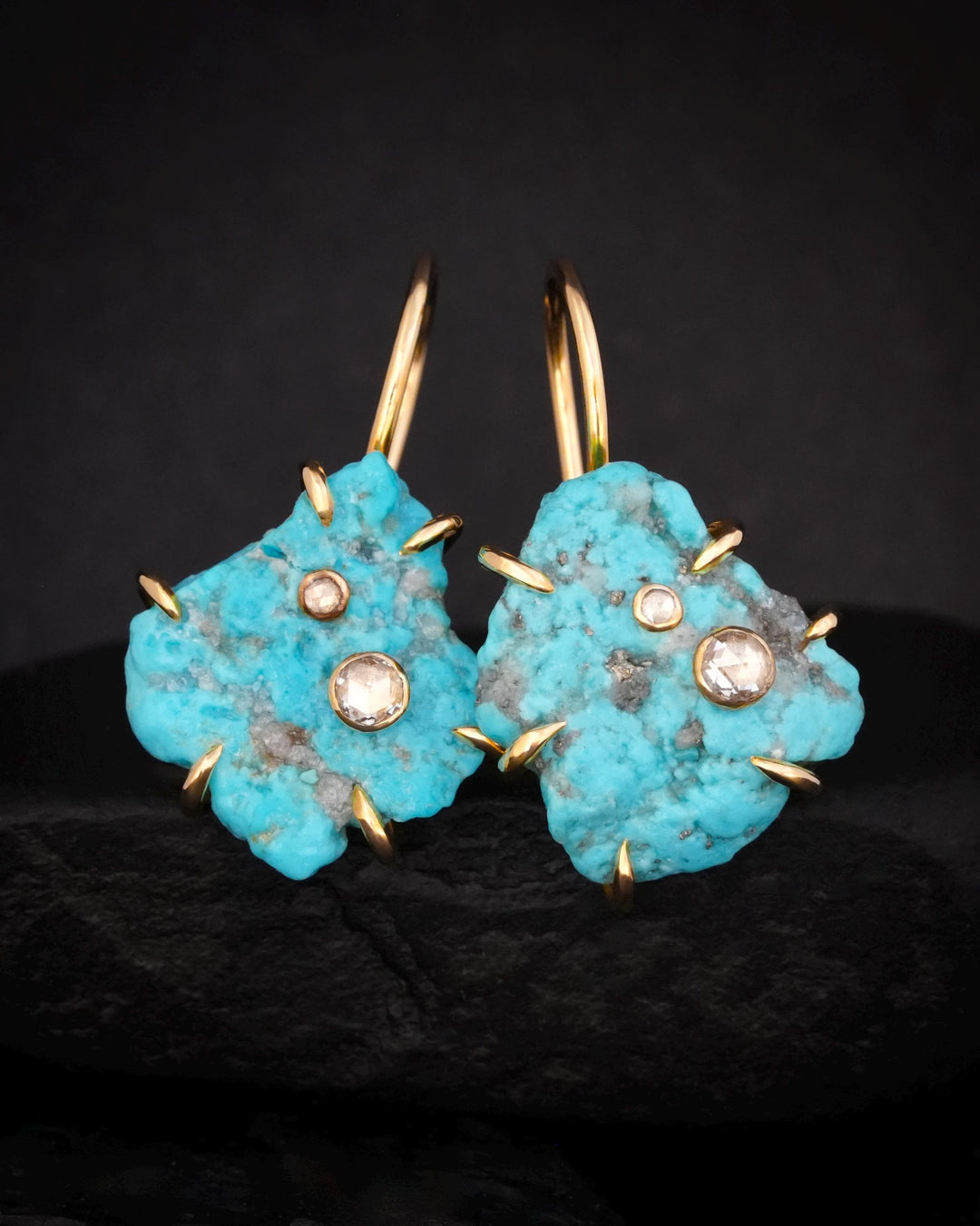 Gold Raw Turquoise Statement Earrings