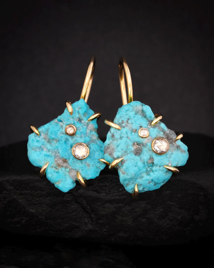 Gold Raw Turquoise Statement Earrings