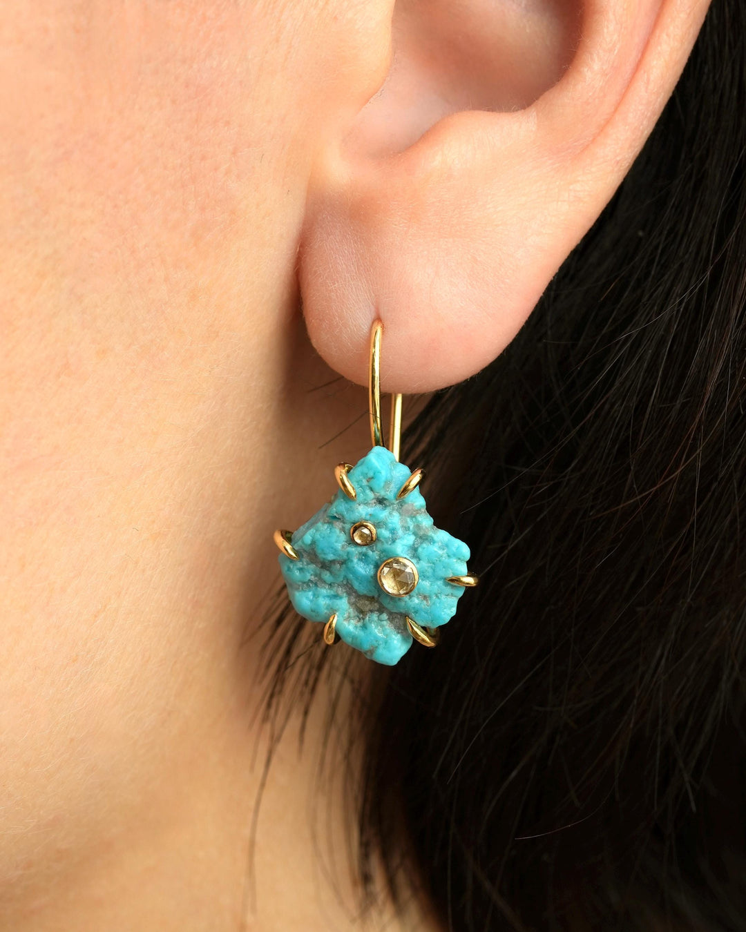 Gold Raw Turquoise Statement Earrings