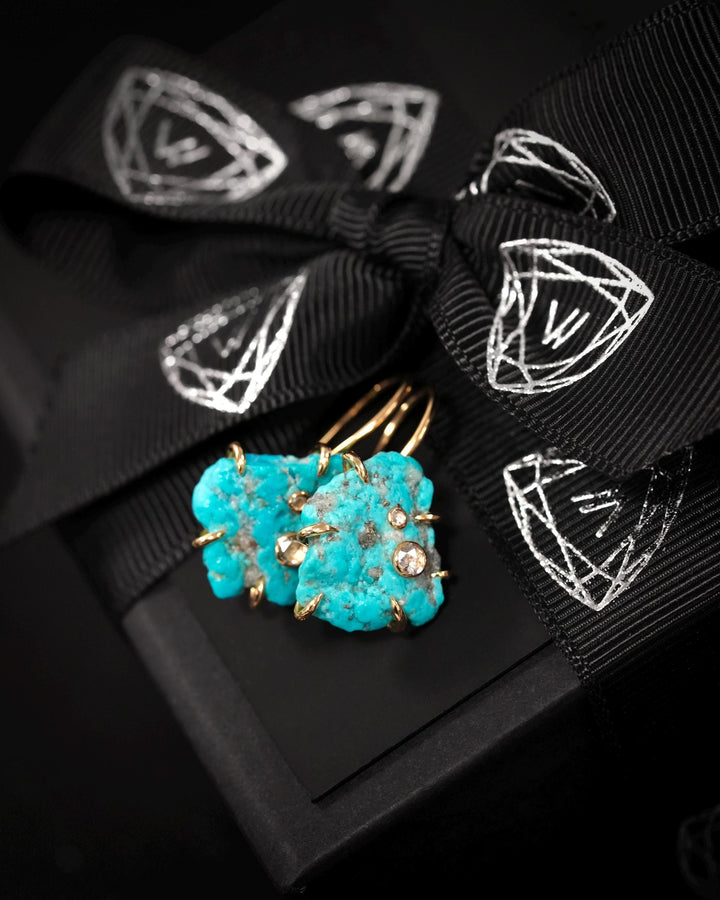 Gold Raw Turquoise Statement Earrings