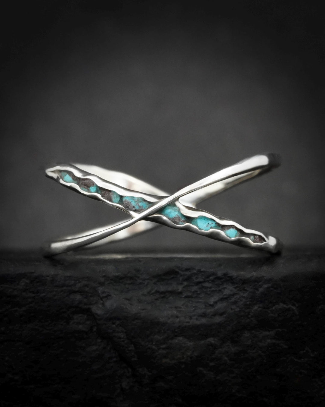 Silver Raw Turquoise X Ring