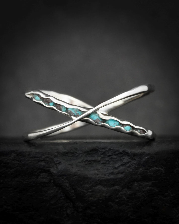 Silver Raw Turquoise X Ring