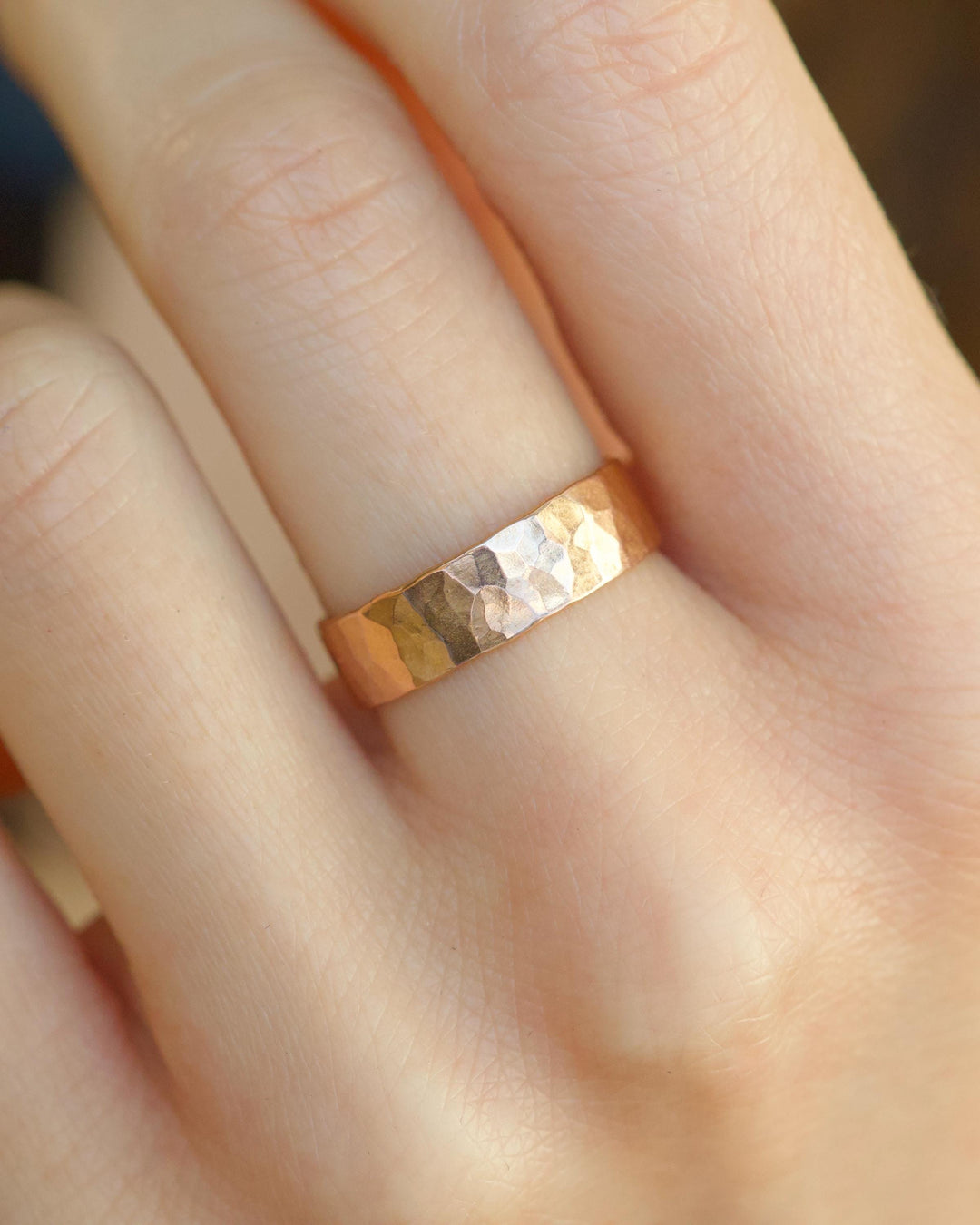 5mm Hammered Gold Band Ring