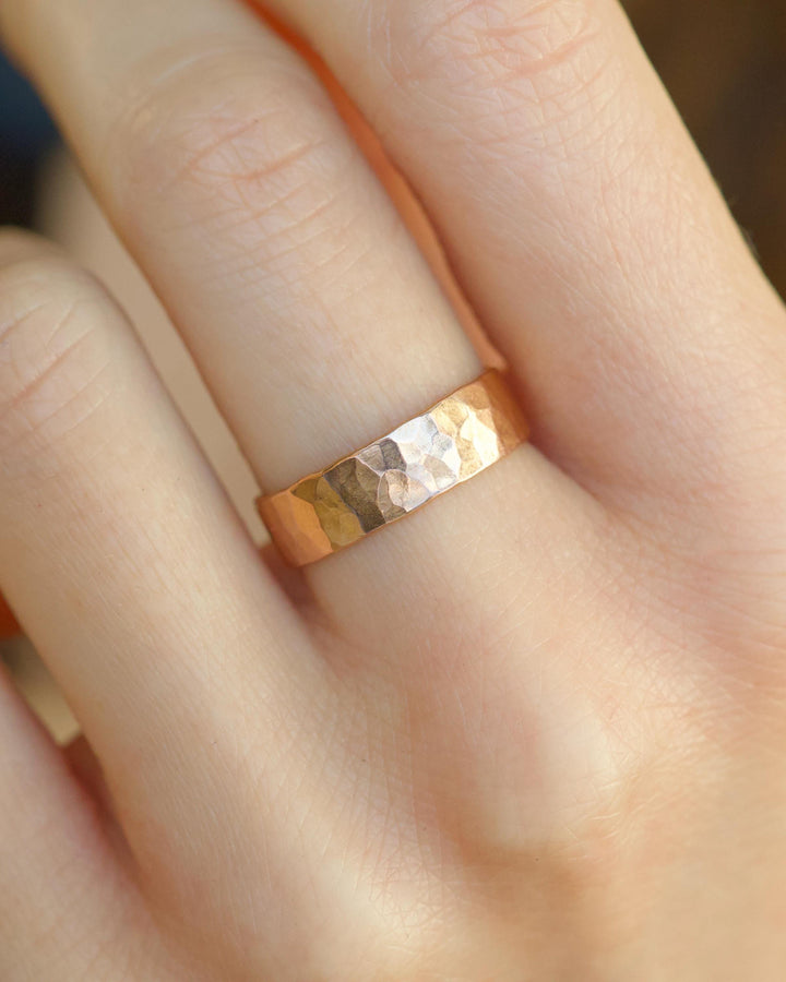 5mm Hammered Gold Band Ring