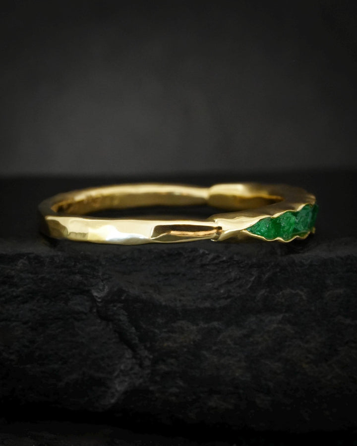 Raw Vivid Green Emerald Band. Solid Gold or Silver Uncut Natural Emerald Everyday Stacking Ring or Unique Wedding Band