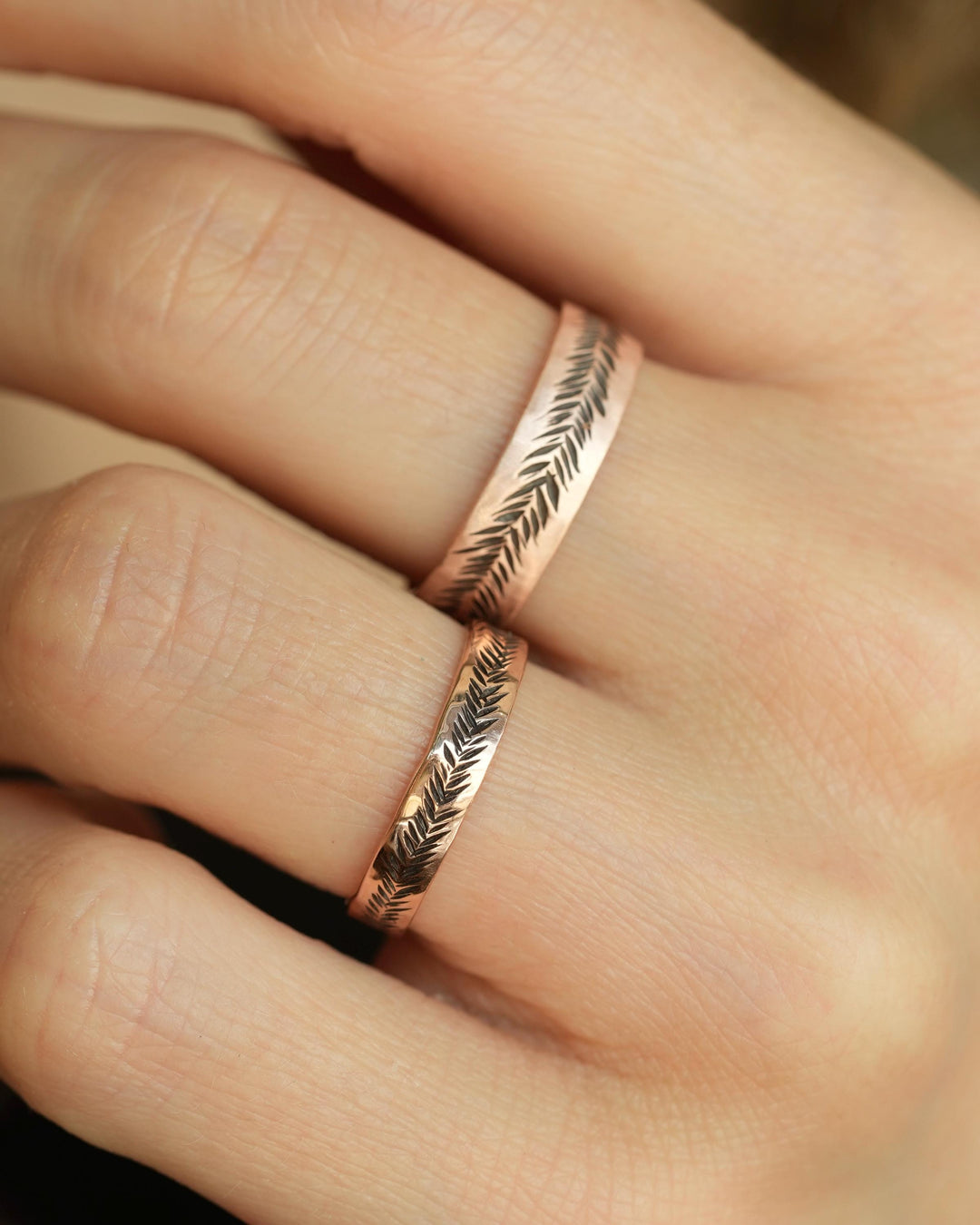 Rose Gold Feather Ring Set