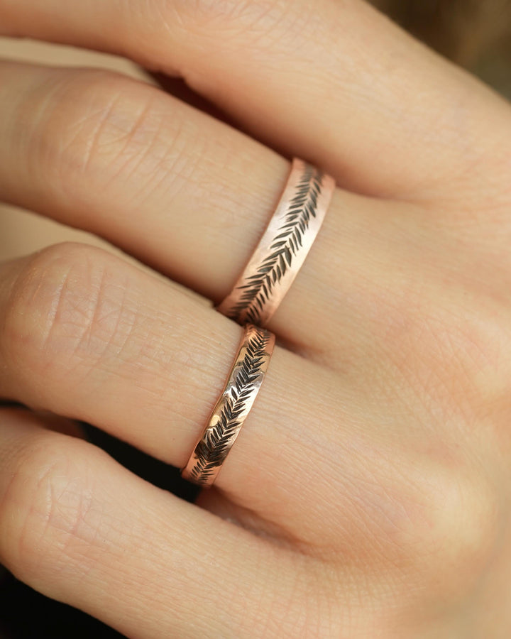 Rose Gold Feather Ring Set