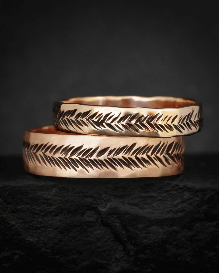 Rose Gold Feather Ring Set