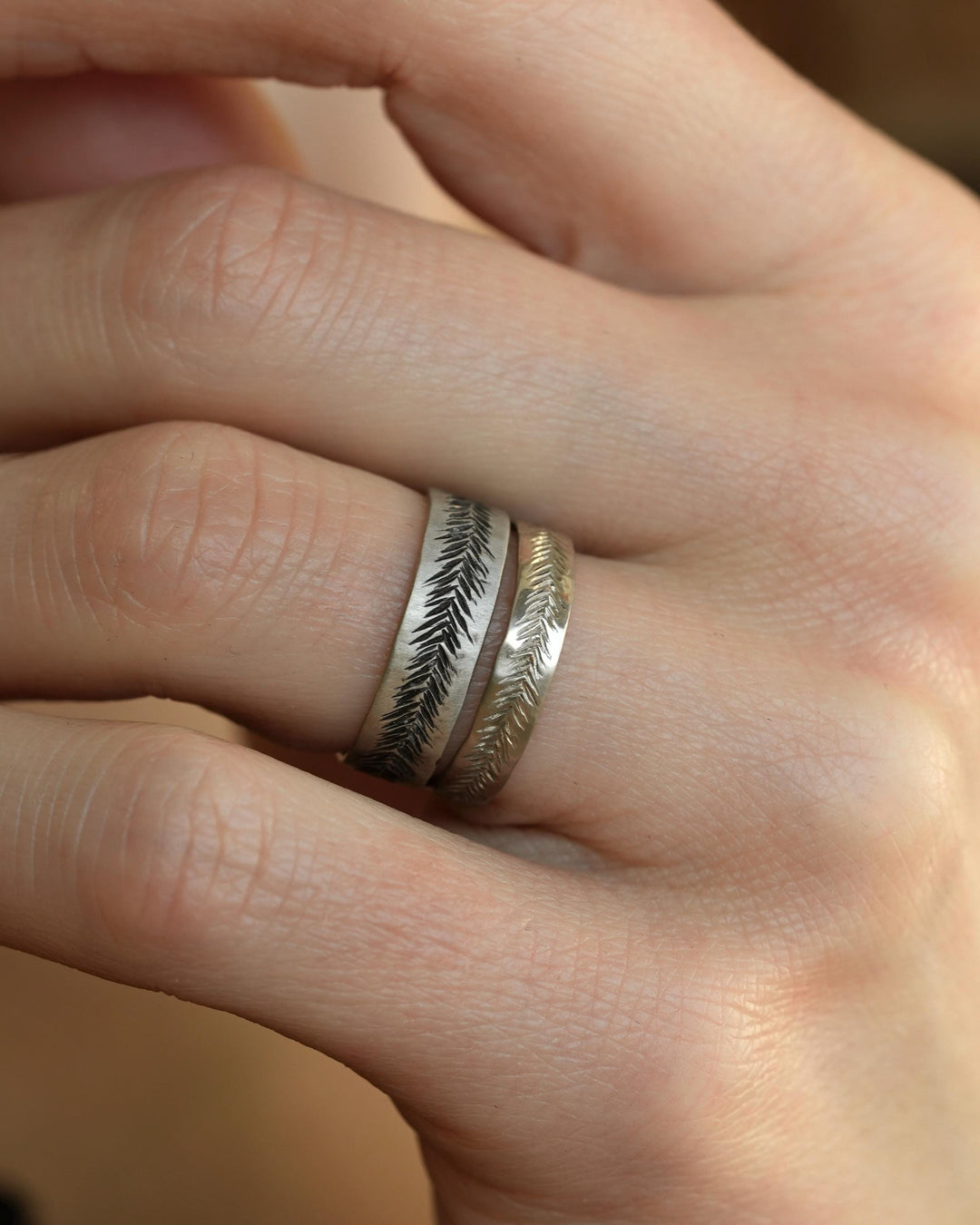 White Gold Feather Band Rings