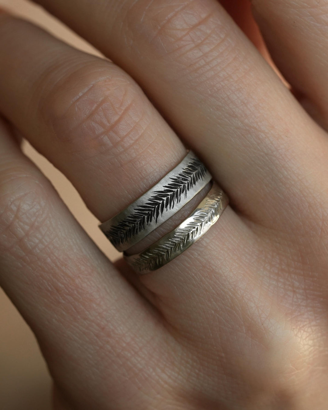 White Gold Feather Band Rings
