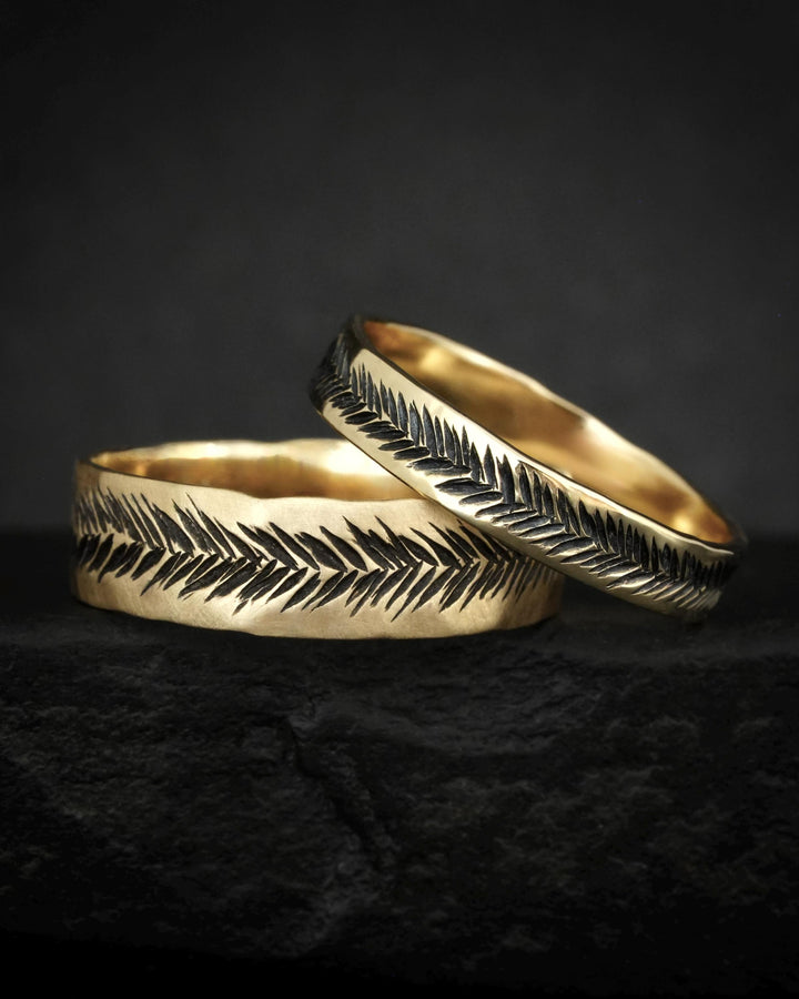 Textured Gold Feather Band Ring