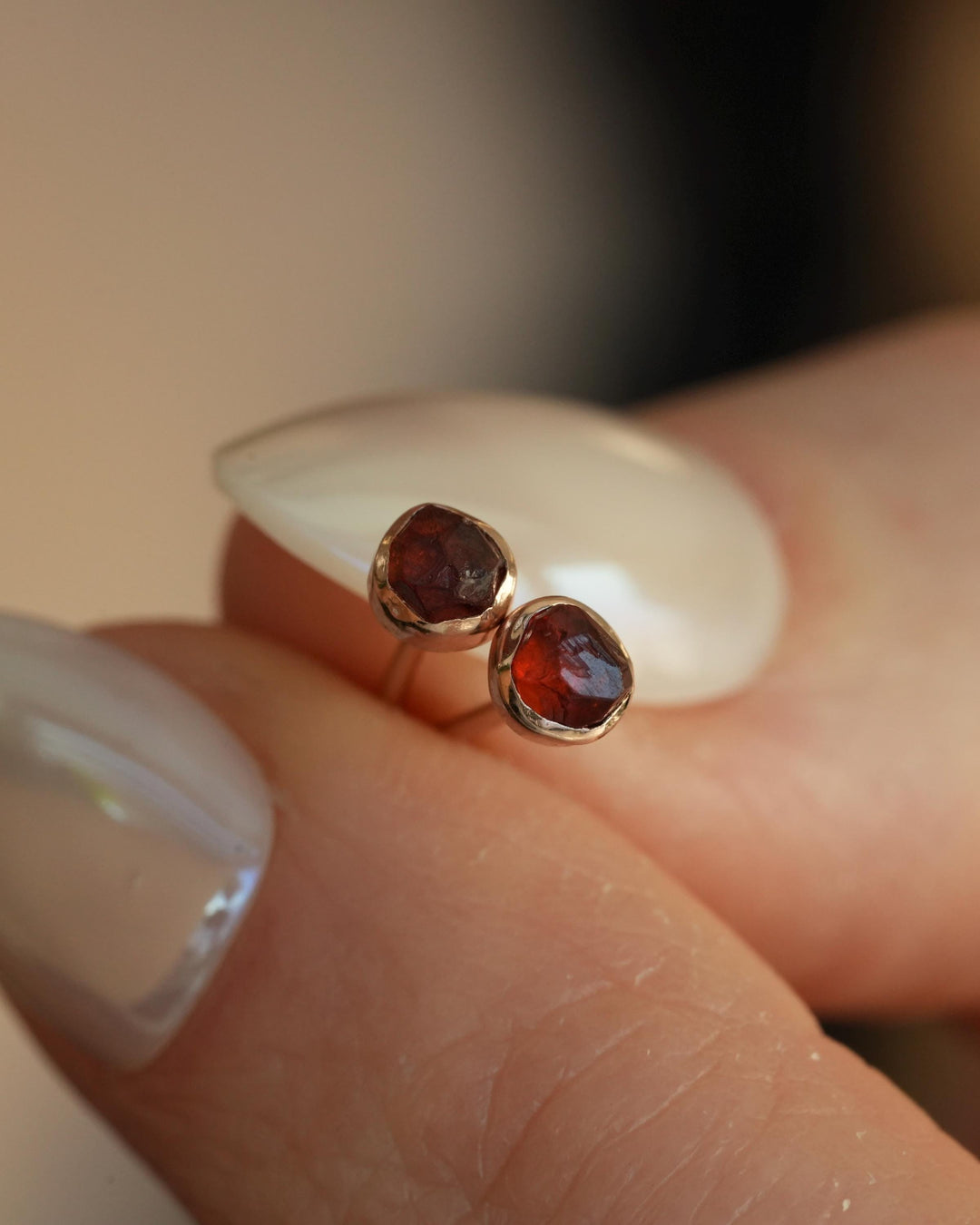 Orange Raw Spessartine Garnet Studs. Natural Tiny Minimalist Uncut Garnet Everyday Stud Earrings