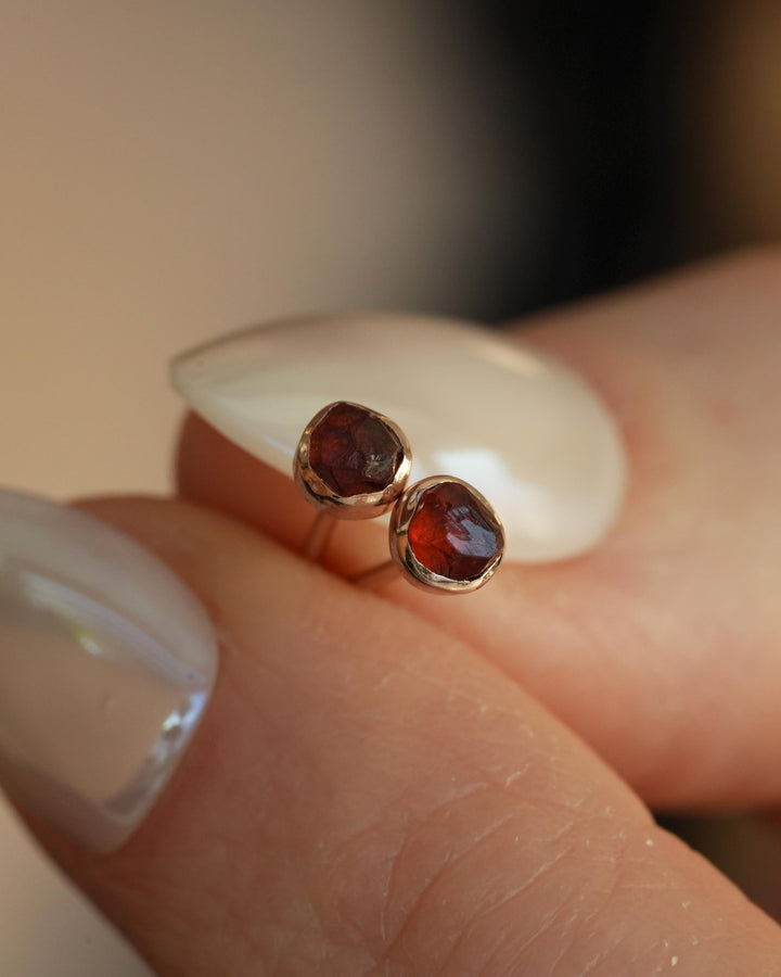 Orange Raw Spessartine Garnet Studs. Natural Tiny Minimalist Uncut Garnet Everyday Stud Earrings
